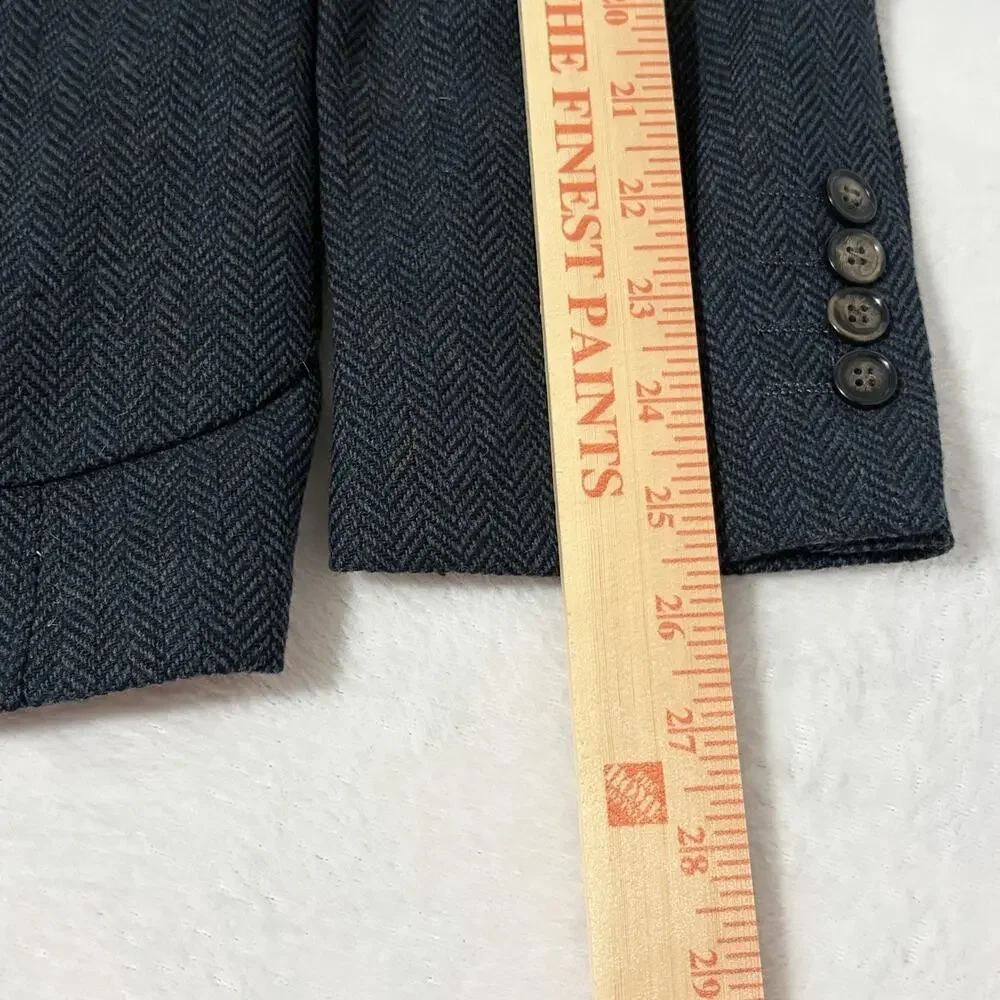 PJ PAUL JONES Mens Herringbone Blazer Vintage Sport Coat Jacket Blue Size Large